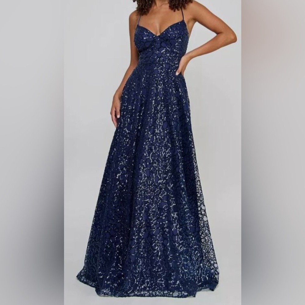 Navy ball gown prom dress